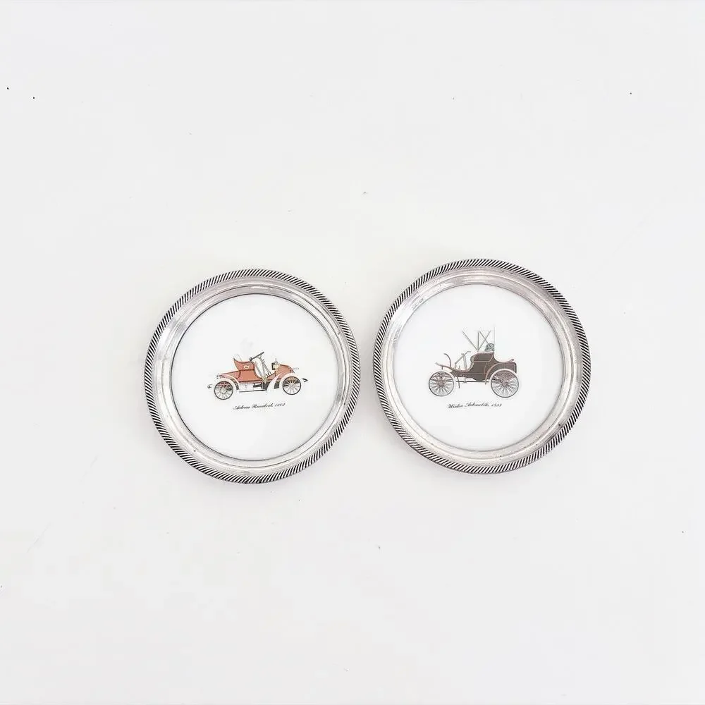 VINTAGE PAIR OF LENOX STERLING SILVER & PORCELAIN COASTERS